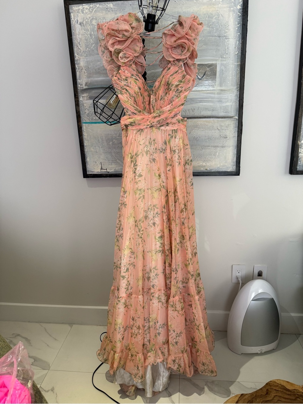 Elegant Pink Floral Evening Mac Duggal Gown Size 8